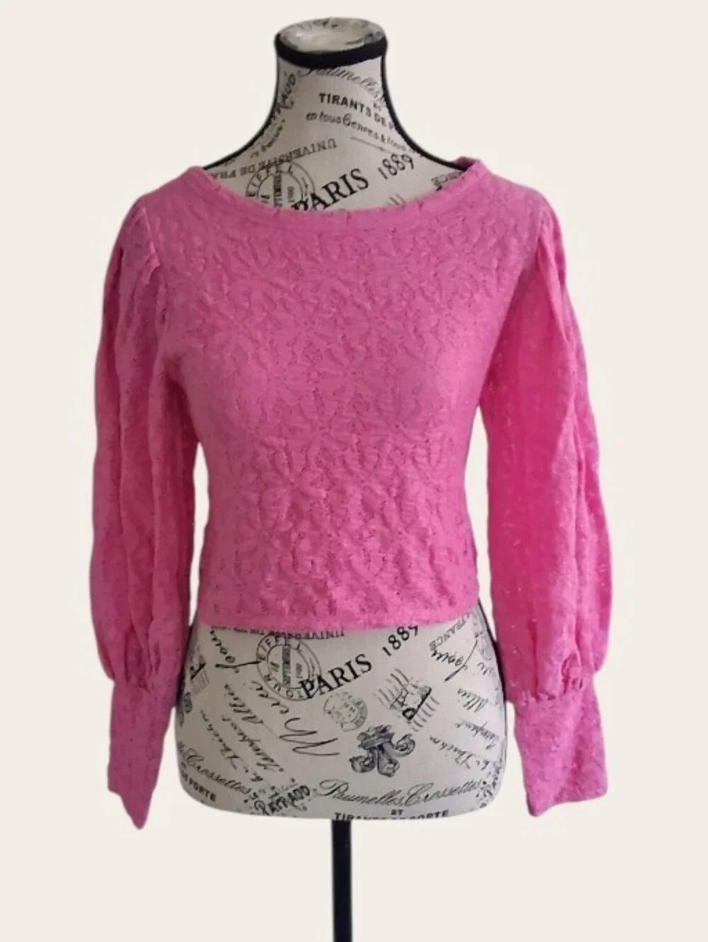 Free People Pink Lace Keyhole Back Long Sleeve Boho Crop Blouse Small